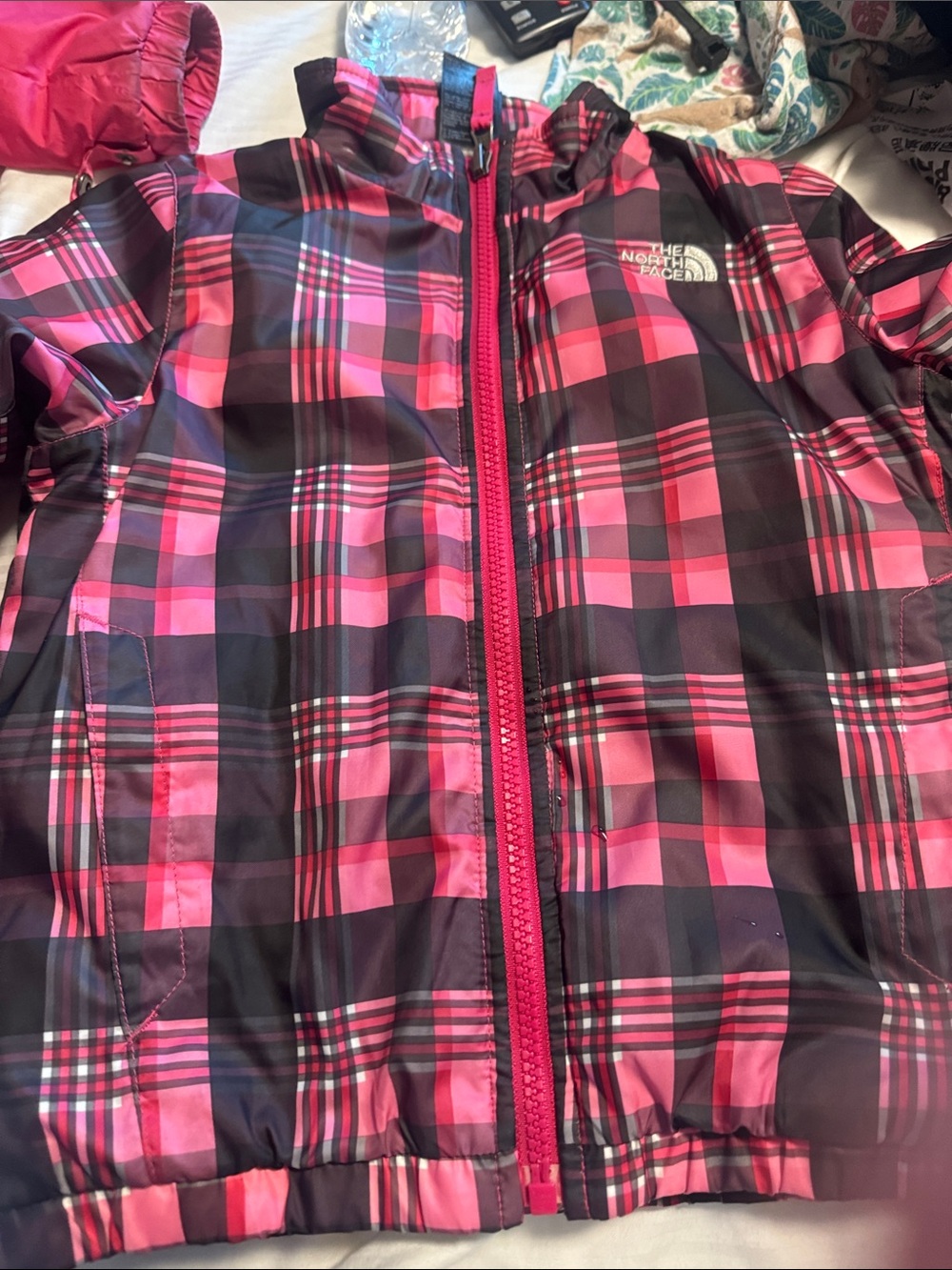 The North Face Girls' Pink Plaid Puffer Jacket